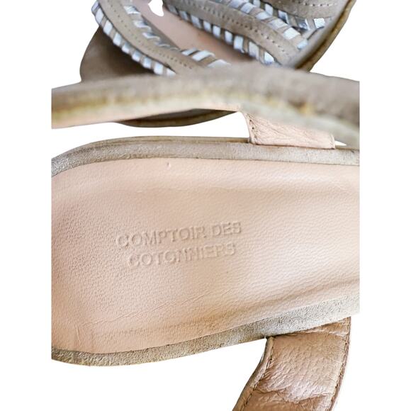 Comptoir des Cotonniers Suede Wedge Strappy Sandal Boho Beige Silver 7.5 Boho - Picture 7 of 9